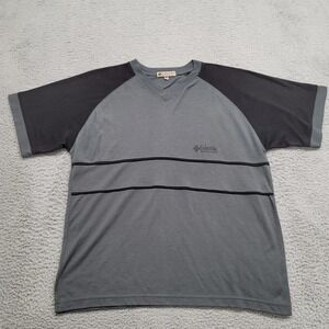 Columbia Shirt Mens Large Gray Striped Vintage Outdoor Gorpcore Logo Camp Casual